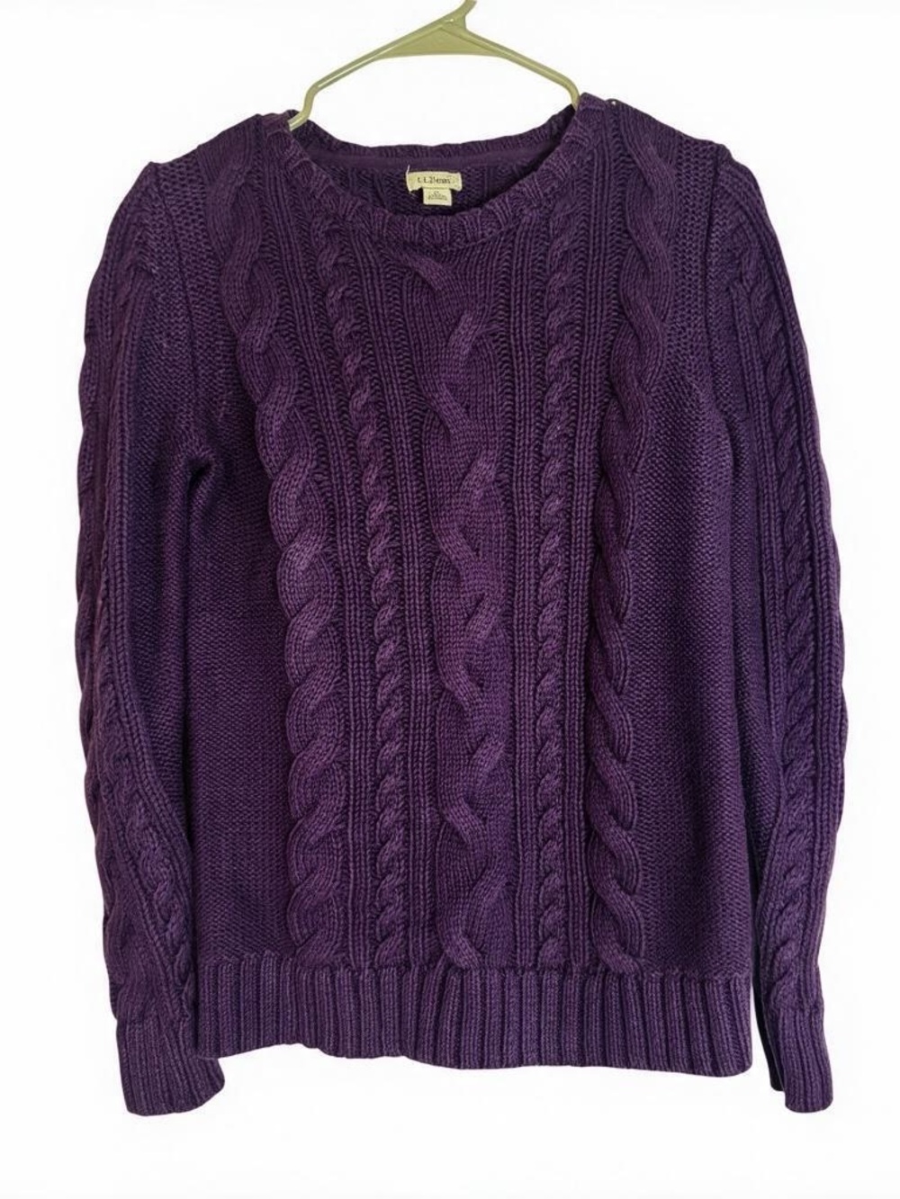 L.L. Bean Women's 100% Cotton Deep Purple Cable-Knit Crewneck Small Sweater